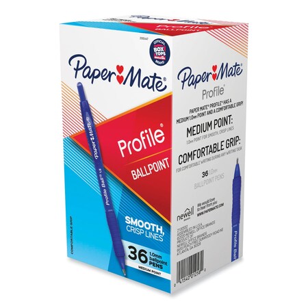 Paper Mate Profile Ballpoint Pen, Retractable, Medium 1 mm, Blue Ink, Translucent Blue Barrel, 36PK 2095447